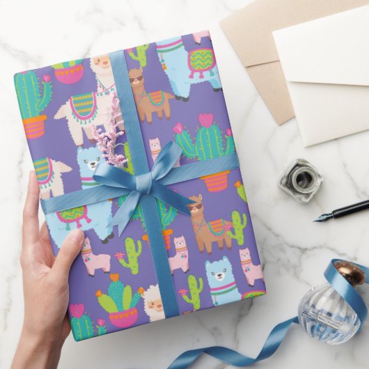 Colorful Llama en Cactus Pattern Cadeaupapier (Geschenken)