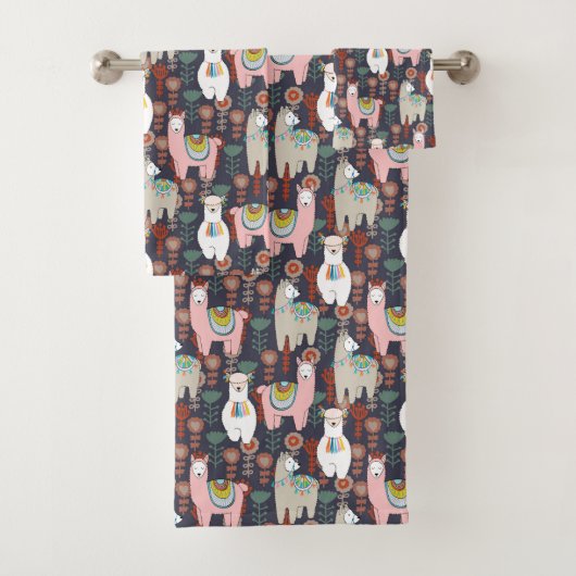 Colorful Llamas Pattern Bad Handdoek (Insitu)