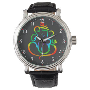 Colorful Lord Ganesha over zwart Horloge
