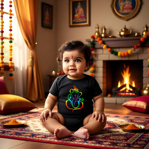 Colorful Lord Ganesha over zwart Romper