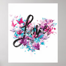 Colorful Love Floral Butterfly Heart