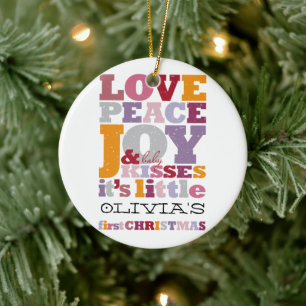 Colorful Love Peace Joy and Baby Kisses Cute Photo Keramisch Ornament
