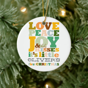 Colorful Love Peace Joy and Baby Kisses Letters Keramisch Ornament