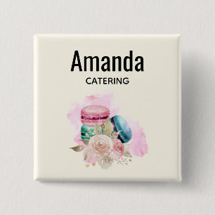 Colorful Macarons and Flowers Waterverf Name Tag Vierkante Button 5,1 Cm