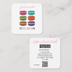 Colorful Macarons Sweets Qr Code Modern Square Vierkante Visitekaartje