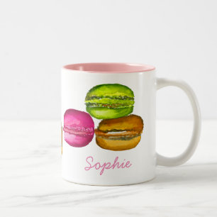 Colorful Macarons waterverf art funky Tweekleurige Koffiemok