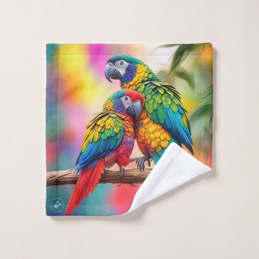 Colorful Macaw Parrots On A Branch-45739 (Gant de toilette)