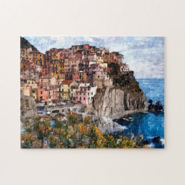 Colorful Manarola Cinque Terre Waterverf Art Legpuzzel