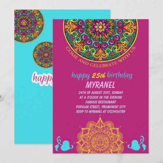 Colorful Mandala Birthday Uitnodiging (Voorkant / Achterkant)