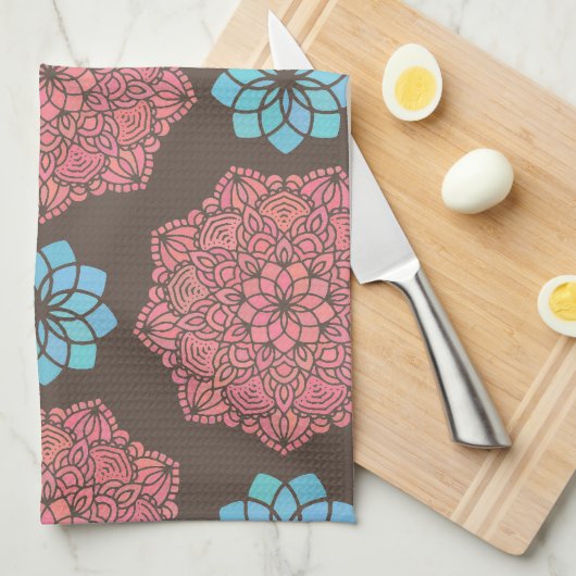 Colorful Mandala Flowers Theedoek (Quarter Fold)