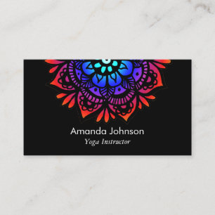 Colorful Mandala op Black Yoga Instructor Visitekaartje