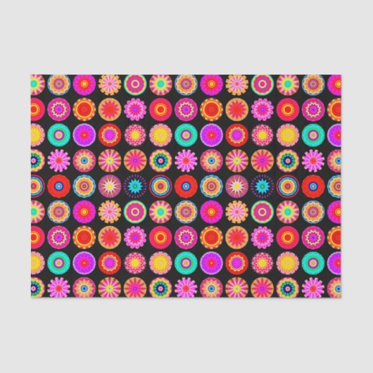 Colorful Mandalas - op zwart Tissuepapier (Voorkant)