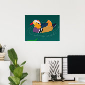 Colorful Mandarin Duck Modern Digital Art Poster (Thuiskantoor)