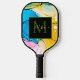 Colorful Marbled Monogram Name Pickleball Paddle