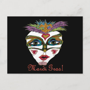 Colorful Mardi Gras Glitter Feather Mask Briefkaart