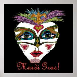 Colorful Mardi Gras Glitter Feather Mask Poster