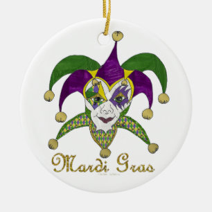 Colorful Mardi Gras Jesters Mask Keramisch Ornament