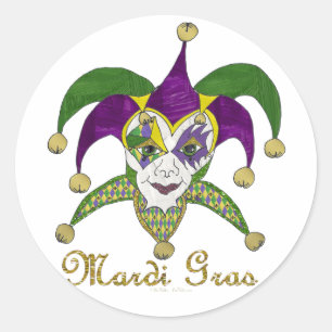 Colorful Mardi Gras Jesters Mask Ronde Sticker
