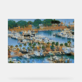 Colorful Marina Wall Art Coastal Harbor Boats Acryl Bord