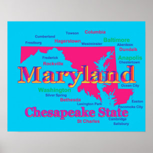 Colorful Maryland State Pride Map Silhouette Poster