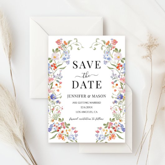 Colorful Meadow Flower Wildflower Save The Date Kaart