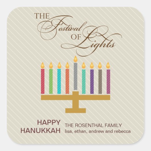 Colorful Menorah Hanukkah Vierkante Sticker (Voorkant)