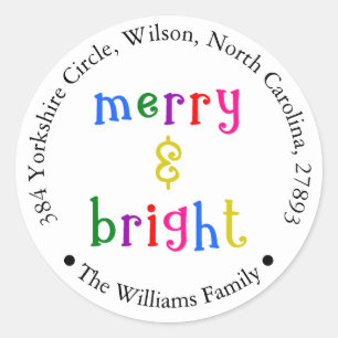 Colorful Merry & Bright Christmas Address Sticker