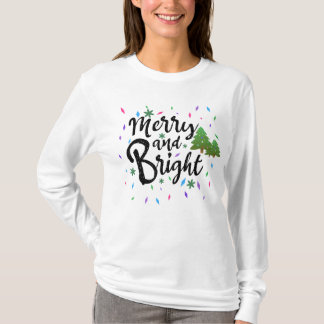 Colorful Merry en Bright Kerstmis Typografie T-shirt