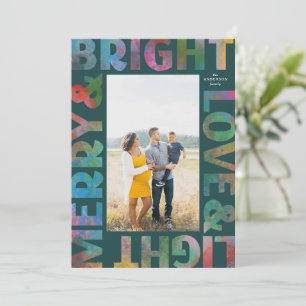 Colorful Merry en Bright Love and Light Holiday Feestdagenkaart