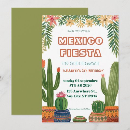 Colorful Mexican Fiesta Birthday  Invitation (Devant / Derrière)