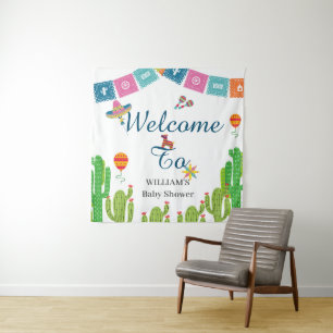 Colorful Mexican Fiesta Cactus Baby shower Wandkleed