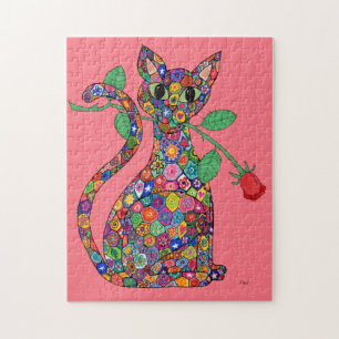 Colorful Millefiori Mosaic Patchwork Flower Cat Legpuzzel