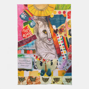 Colorful Mixed Media Cat Collage Kitchen Towel Theedoek