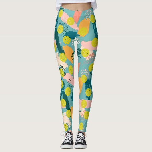 Colorful Modern Abstract Pattern Crazy Pickleball Leggings (Voorkant)