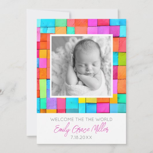 Colorful Modern Art Photo Baby Faire-part (Devant)