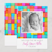 Colorful Modern Art Photo Baby Faire-part (Devant / Derrière)