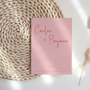 Colorful Modern Boho Pink Red Script Weduwen Save The Date