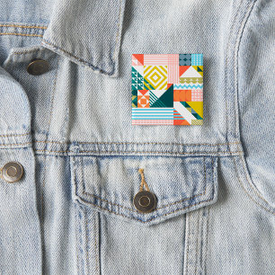 Colorful Modern Geometric Abstract Patroon Vierkante Button 5,1 Cm