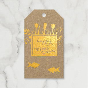 Colorful Modern Happy Norooz Letters Fish Flowers Cadeaulabels