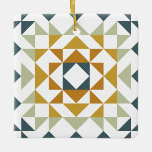 Colorful Modern Quilt Block Geometric Earthy Blauw Keramisch Ornament