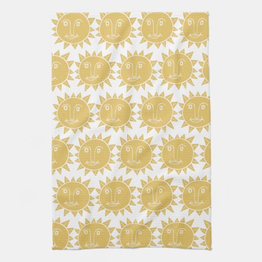 Colorful Modern Suns Yellow Pattern Theedoek (Verticaal)