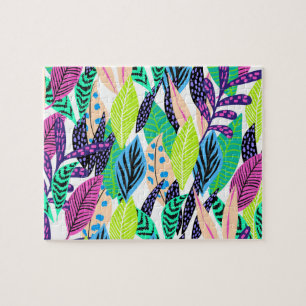 Colorful Modern Tropical Forest Leaves Pattern Legpuzzel