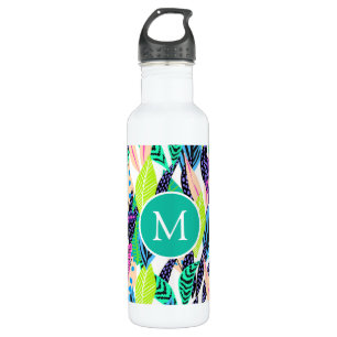Colorful Modern Tropical Monogram Waterfles