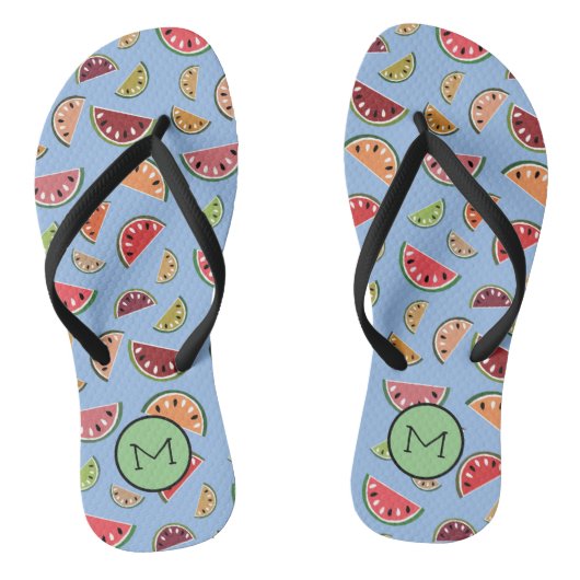 Colorful Modern Watermelonpatroonmonogram Teenslippers (Voetbed)
