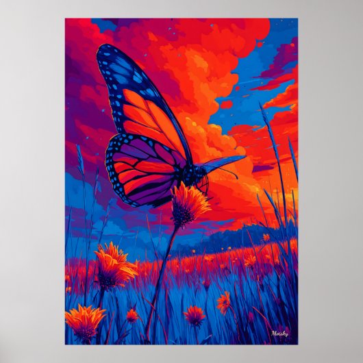 Colorful Monarch Butterfly Expressionist Wall Art Poster (Voorkant)