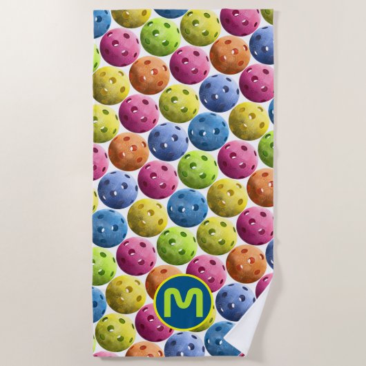 Colorful Monogram Pickleball Strandlaken (Voorkant)