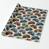 Colorful Monster Truck Pattern  Cadeaupapier (Uitgerold)