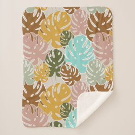 Colorful monstera oerwoud sherpa deken