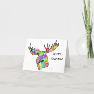 Colorful Moose Pop Art Painting Birthday Card Bedankkaart