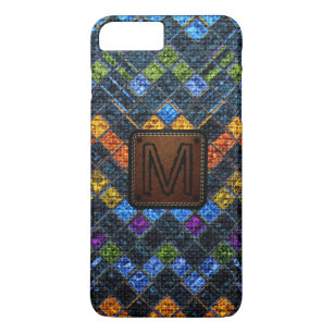 Colorful Mosaic Burlap Elegant Leather Kijk uit #9 iPhone 8 Plus / 7 Plus Hoesje